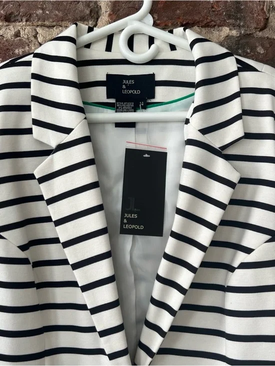 Jules & Leopold Black and White Striped Notch Lapel Blazer - Picture 2 of 5